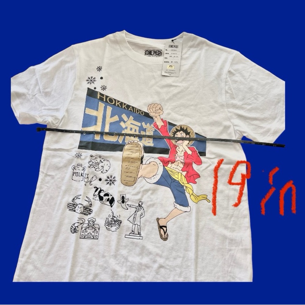 One Piece Luffy’s Shirt In White. Men’s L Size With Chinese Character 北海道. - Picture 6 of 11